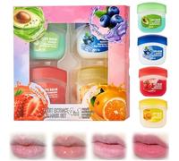 Set per la cura delle labbra al gusto di frutta, mini balsami per labbra 4 in 1, maschera per labbra idratante, riparatrice e nutriente a lunga durata, rossetti incolori (4pcs)
