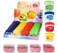 Set per la cura delle labbra al gusto di frutta, mini balsami per labbra 4 in 1, maschera per labbra idratante, riparatrice e nutriente a lunga durata, rossetti incolori (24pcs)
