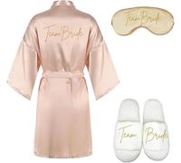Set per La Festa Nuziale degli Abiti da Donna: Lussuoso Abito da Sposa da 3 Pezzi, Maschera per Gli Occhi E Pantofole per Un Giorno di Nozze Perfetto, Team Bride Set, L