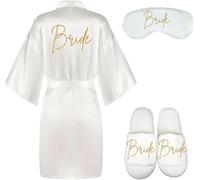 Set per La Festa Nuziale degli Abiti da Donna: Lussuoso Abito da Sposa da 3 Pezzi, Maschera per Gli Occhi E Pantofole per Un Giorno di Nozze Perfetto, Bride Set, L