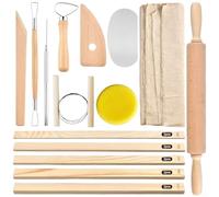 Set per la lavorazione della ceramica con 20 strumenti tra cui mattarello in legno, guide per fango e accessori per modellare l'argilla