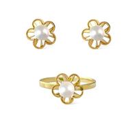 Set per la Prima Comunione in argento Sterling 925, placcato oro, orecchini a forma di fiore da 9 mm con perla da 4 mm.