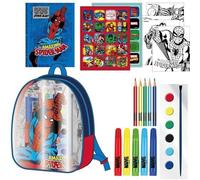 Set per la scuola di Spider-Man: zaino trasparente con materiali artistici e accessori per bambini, include colori, tempere e adesivi - Kit completo di cancelleria per bambini di Spider-Man