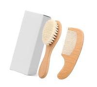 Set per la toelettatura del bambino sostenibile con pettine in legno di faggio e spazzola di lana per fare il bagno sicuro e la cura quotidiana dei capelli in legno pettine e spazzola