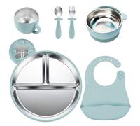 Set per l'alimentazione del bambino in acciaio inossidabile, utensili per bambini lavabili in lavastoviglie, piatti divisi per lo svezzamento guidato, per bambini da 6 a 12 mesi (Set 3)