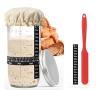 Set per lievito madre, barattolo per lievito naturale da 730 ml, barattolo per fermentazione, bicchiere per pasta madre, con spatola e termometro, copertura in tessuto e coperchio in metallo