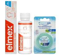 Set Per L'Igiene Orale: Collutorio Protezione Carie. Rinfresca Con Un Piacevole Gusto Alla Menta 100ml + Dentifricio Protezione Carie 75ml + Filo Interdentale, Alla Menta 50m