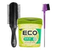 Set per lo styling dei capelli, gel all'olio d'oliva e spazzola per capelli in nylon Diane, include una spazzola a 3 vie per il controllo dei bordi con coda in metallo, kit per lo styling dei capelli