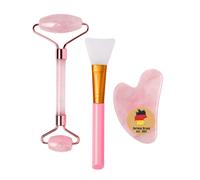 Set per massaggio facciale Gua Sha 3 pezzi Rullo facciale in quarzo rosa
