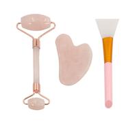 Set per massaggio facciale Gua Sha 3 pezzi Rullo facciale in quarzo rosa