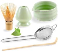 Set per matcha, collezione completa con ciotola Chawan in ceramica, frusta Chasen in bambù, paletta, setaccio e supporti in legno