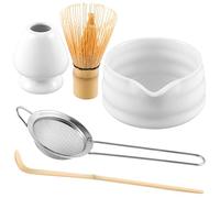 Set per matcha, collezione completa con ciotola Chawan in ceramica, frusta Chasen in bambù, paletta, setaccio e supporti in legno