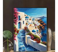 Set per pittura con diamanti 5D Isola di Santorini Mare dell'amore greco, paesaggio di case sulla spiaggia, decorazione per la casa, senza cornice 30*40 senza cornice,40*50 senza corniceAnimale,Fumett