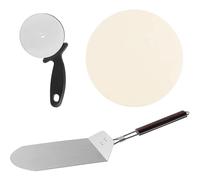 Set per Pizza con Pietra Refrattaria Pala Pieghevole Manico Legno e Tagliapizza