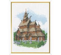 Set per punto croce Permin "Chiesa a doghe", schema per il conteggio, 17x22cm, 9