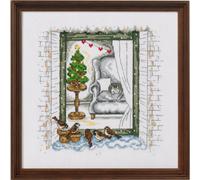 Set per punto croce Permin "Finestra invernale", schema per il conteggio, 24x24c
