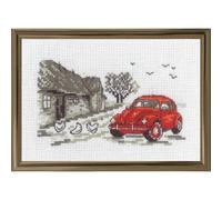 Set per punto croce Permin "L'auto rossa", schema per il conteggio, 15x10cm, 13-