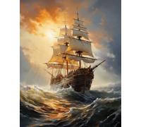 Set per punto croce prestampato, Veliero che naviga sul mare, D, 50 * 70 cm 11 CT per ricamo a punto croce, prestampato, per decorazione da parete