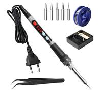 Set per saldatore, 90 W, con temperatura regolabile, 180 - 520 °C, set di saldatura, regolabile e interruttore on/off, 5 punte di saldatura, supporto per saldatura, pinzetta, set di saldatura per