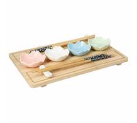 Set per sushi con vassoio in bambù e ciotole in porcellana, 9 pezzi.