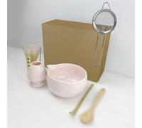 Set per Tè Matcha, Set Frullino per Matcha, Kit per Preparare il Tè 6 Pezzi con Ciotola Smaltata Cristallina, Frullino in Bambù, Porta Frullino, Misurino, Cucchiaio e Setaccio, Diversi Colori