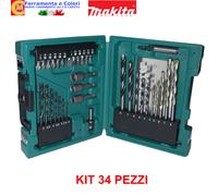 Set per Trapano Avvitatore MAKITA Kit Inserti e Punte 34 Pezzi Valigetta D36980