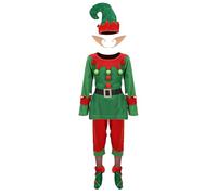 Set per travestimento da Babbo Natale, 150 cm, per ragazze e ragazzi, travestimento per cosplay, camicia, cintura, cappello, pantaloni, orecchie e campanellino, scarpe, fata per feste di