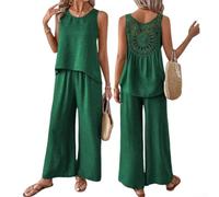 Set per tuta Donna Estiva, per top e Pantaloni con Tasche Set(Dark Green L) | Per Estate Calda, Leggero e Arioso, Ideale per Donne, Poliestere Traspirante, Taglie S-XXL