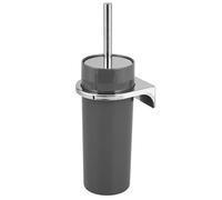 set per WC rotondo bremermann SAVONA incl. staffa a muro da incollare o forare & 1 testina di ricambio - per bagni e toilette per ospiti in plastica (Grigio)