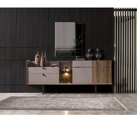 Set perfetto per la sala da pranzo Credenza LED di design Specchio moderno in vetro 2 pezzi