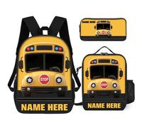 Set personalizzato di borse degli zaini del treno, nome personalizzato 3D effetto treno Bookbag 3 pc, zaino leggero della spalla dello zaino, Autobus 2, 12.6*5.5*17 inch, Casual