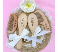 Set Personalizzato Di Spazzola E Pettine Per Neonati, Pettine in Legno Per Neonati, Previene La Crosta Lattea, Spazzola Con Setole Naturali Di Capra, Regali Per Baby Shower