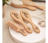 Set Personalizzato Di Spazzole Per Capelli In Legno Per Neonati, Spazzola Con Nome Personalizzato E Fiore Natale, Set Regalo Per Neonati, Regali Per Future Mamme