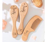 Set Personalizzato Di Spazzole Per Capelli In Legno Per Neonati, Spazzola Per Neonati Con Nome Inciso Su Misura - Morbida Lana Di Capra, Regali Ricordo Della Nascita Per Neonati Maschi E Femmine