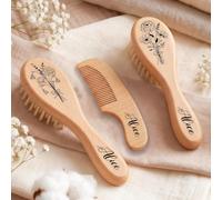 Set Personalizzato Di Spazzole Per Capelli Per Neonati, Con Nome Inciso Su Misura/fiore Natale, Spazzola In Lana E Pettine In Legno Per Prevenire La Crosta Lattea, Regali Per Battesimi/compleanni