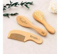 Set Personalizzato Spazzole Capelli Legno Naturale Neonati Regalo Battesimo