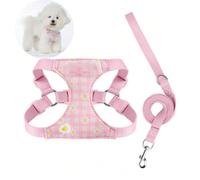 Set pettorina e guinzaglio - Quadri rosa con margherite, fibbie regolabili, comodo per una facile apertura/chiusura, adatto per cani di taglia molto piccola come Maltese, Chihuahua M,S,XS,XXSBlocchi d