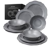 Set Piatti 12 Pezzi Servizio Piatti Moderni di Porcellana per 4 Persone Grigio
