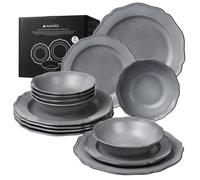 Set Piatti 18 Pezzi Servizio Piatti Moderni di Porcellana per 6 Persone Grigio