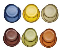 Set Piatti 18 Pezzi Stoneware Colorato Servizio per 6 Persone Multicolore Rustico con Bordo Piatto Piano 26 cm, Fondo 20 cm Frutta 20cm 6 Colori Assortiti con Bordo Scurito