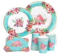 Set Piatti Carta Compleanno Vintage Piatti e Bicchieri Carta per Feste Tovaglioli Floreali per Nozze Piatti di Carta Biodegradabili 20 Persone