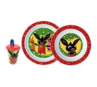 Set piatti e bicchiere con cannuccia, Bing, Sula, Pando, Flop, 3 pezzi, stoviglie per bambini, bicchiere, BPA Free,adatto al microonde, multicolore - BIN20/3PZBICCHIERE