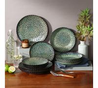 Set piatti fiori design gres verde 4/8 persone 12/24 pezzi chrys