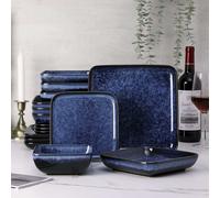 Set piatti gres blu servizio tavola 4, 8, 12 persone 16/32/48 pezzi stella