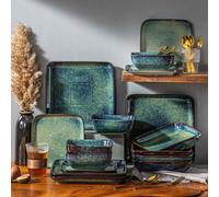 Set piatti gres verde servizio tavola 4, 8, 12 persone ceramica 16/32/48 pezzi