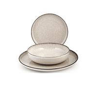 H&H - Servizio Piatti 12 Pezzi Pearl in Porcellana Avorio - Elegante con Bordo Invecchiato - 4 Piatti Piani, 4 Fondi, 4 da Frutta - Lavabile in Lavastoviglie e Adatto al Microonde