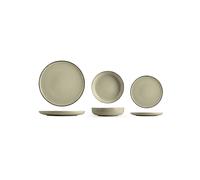 H&H - Servizio Piatti 12 Pezzi Pearl in Porcellana Verde - Elegante con Bordo Invecchiato - 4 Piatti Piani, 4 Fondi, 4 da Frutta - Lavabile in Lavastoviglie e Microonde