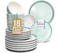Set Piatti Moderni Ibiza per 6 Persone, 18 Pezzi in Steingut - Servizio di Piatti e Ciotole Mediterranei, Resistenti a Lavastoviglie, Microonde e Graffi - Pure Living Colori Beige e Turchese