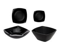 Set Piatti quadrato ECLISSI nero 19 Pezzi Servizio Tavola Moderno Impilabili Salvaspazio con Piatti Piani Fondi Dessert e Insalatiera per 6 persone Eleganza Resistente Igienico per Casa e HORECA