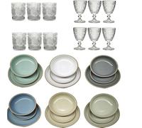 Set Piatti servizio 18 Pezzi in Stoneware Colorato Tavola Moderno per 6 Persone con Piatti Piani 26 cm Fondi e Frutta 20 cm, Design Elegante Multicolore.